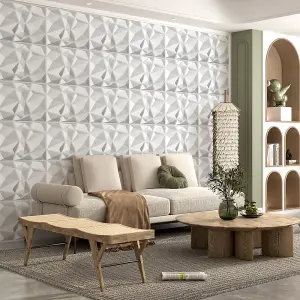 12 Pcs 3D Wall Panel Diamond for Interior Wall Décor Matt White 500 x 500 mm