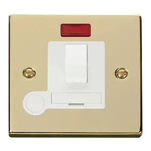 Polished Brass 13A Fused Connection Unit Switched With Neon With Flex - White Trim - SE Home