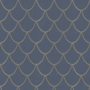 Galerie City Glam Gold Blue Geometric Embossed Wallpaper