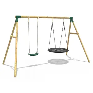 Rebo Wooden Garden Swing Set with Standard and Large Nest Swings - Meteorite Green