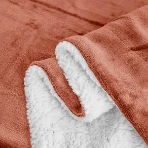 Sherpa Fleece Throw Blanket Rust / 200cm W x 240cm L