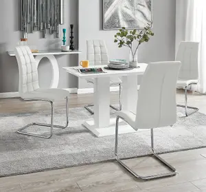 Furniturebox UK 4 Seater Dining Set - Imperia White High Gloss Dining Table and Chairs - 4 White Murano Chairs