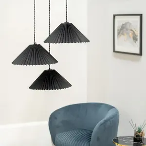 ValueLights Akira Black 3 Way Hanging Pendant Ceiling Light with Pleated Lampshade