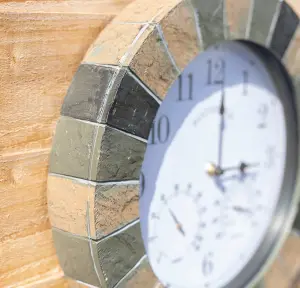 Slate Effect Hanging Wall Clock with Thermometer