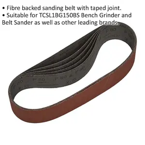 5 Pack of 50mm x 686mm Sanding Belts - 80 Grit Aluminium Oxide for Superior Finishing