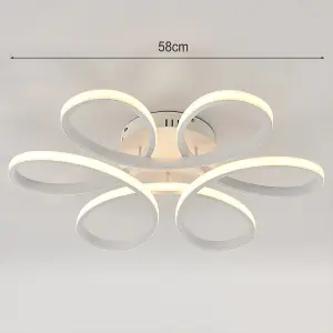 Modern 6 Curved Shape White Acrylic Petal LED Semi Ceiling Light Fixture 58cm, Dimmable