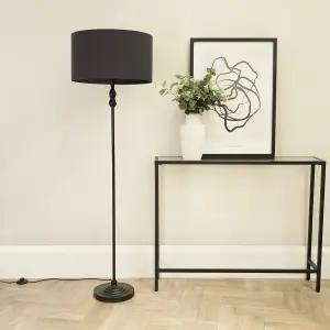 ValueLights Maggie Black Metal Candlestick Floor Lamp with Charcoal Fabric Lamp Shade and LED Bulb