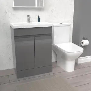 Nes Home 600mm Steel Grey Basin Vanity & Rimless Close Coupled toilet