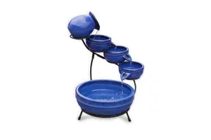 Ceramic Royal Blue Solar Powered Garden Water Feature with Glazed Effect