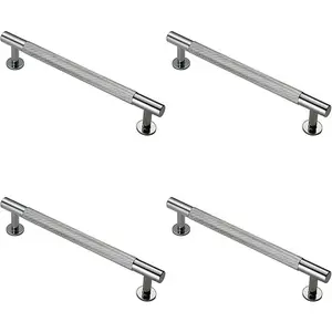 4x Knurled Bar Door Pull Handle 190 x 13mm 160mm Fixing Centres Chrome