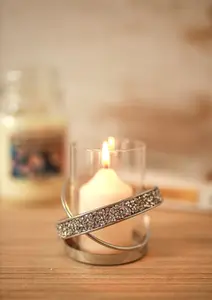 Glass Candle Holder With Crushed Diamond Design