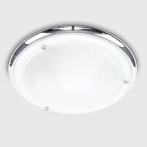 ValueLights Modern IP44 Silver Chrome And Glass Flush Bathroom Ceiling Light