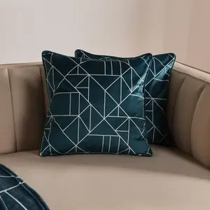 2 Pack Geo Matte Velvet Cushion Covers, Teal - 45 x 45cm