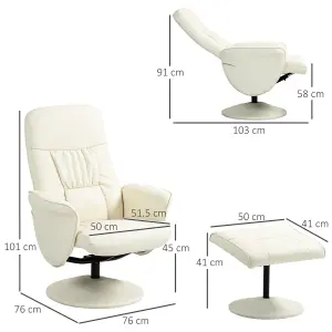 HOMCOM PU Leather Armchair and Footrest Swivel Recliner w/ Ottoman Cream White