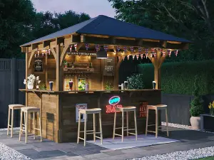 Dunster House Garden Bar 3 x 3 metres Wooden Outdoor Pub Shed Gazebo Leviathan (Back Walled)