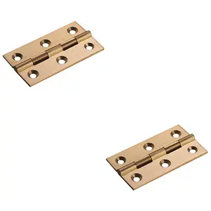 2 PACK - PAIR Cabinet Hinge - 64 x 35mm Satin Brass Cupboard Wardrobe Vanity Unit Fixings