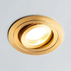 Litecraft 5 Pack Satin Brass Modern Bathroom IP65 Circular Tiltable Downlights