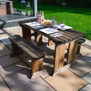 Tinwell 6ft Rounded Picnic Table and Bench Set - L183 x W158 x H72 cm - Rustic Brown