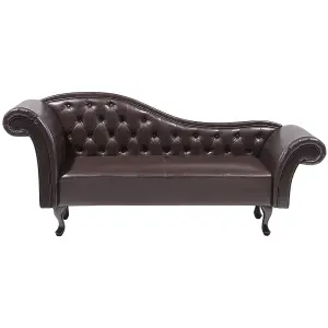 Left Hand Faux Leather Chaise Lounge Brown LATTES