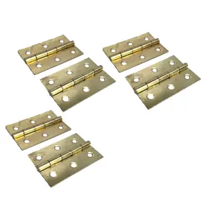 BUTT HINGES 3" (75mm) - BRASS PLATED Door Hinges - 3 pairs