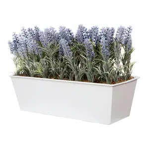 GreenBrokers Artificial Lavender in White Tin Planter (Window Box) 45cm