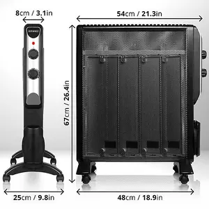 Duronic HV220 BK Electric Heater with Mica Panels, 2kW Power, Radiant and Convection Heat Output, 2 Heat Settings (black)