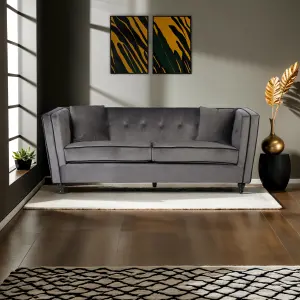 Interiors by Premier Ferris Grey Velvet 3 Seat Sofa