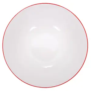 Set of 4 White Ceramic Dinner Bowls with Elegant Red Rim - Durable & Stylish