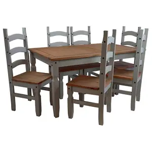 Mercers Furniture Corona Grey Wax 5'0" Dining Table & 4 Chairs Solid Pine Dining Set with Mexican Styling