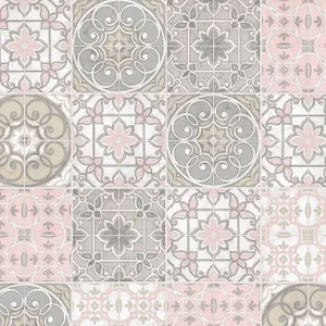 Galerie Kitchen Style 3 Pink Grey Beige Retro Tiles Smooth Wallpaper