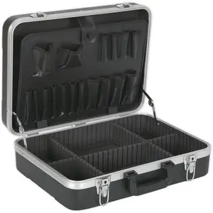 Durable Black ABS Tool Case with Adjustable Dividers for Electronics and Tools