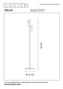 Lucide Philon Modern Floor Reading Lamp 23cm - LED Dim. - 2x4,5W 3000K - Black