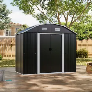 Charcoal Black Garden Metal Storage Tool Shed with Lockable and Curved Reinforced Roof Design