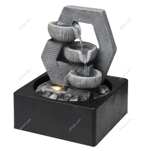 Grey LED Lighting Stacked Tabletop Fountain Water Feature