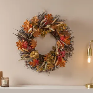 Artificial Door Wall Autumn Harvest Wreath Home Decor, Brown - One Size