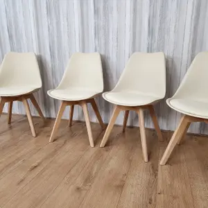 Set of 4 Cream Dining Chairs PU Leather with Soft Padded Seat for Dining Room