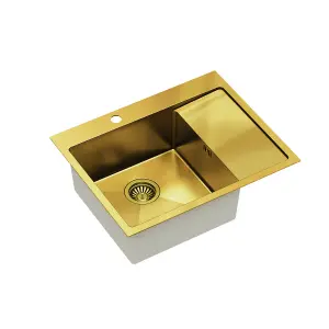 Quadron Russel 116 PVD Gold kitchen sink, inset with small drainer