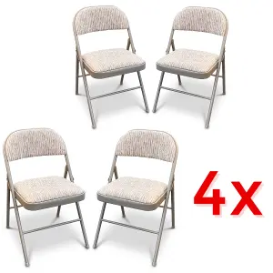 Set of 4 Folding Chairs  Deluxe Fabric Padding, Strong Metal Frame with Backrest