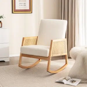 Costway Rattan Rocking Chair Upholstered Glider Accent Chair with Cushion