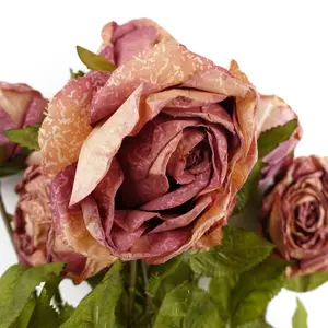 Pack of 6 x 70cm Artificial Dark Pink Rose