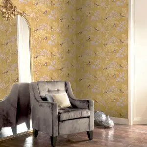 Arthouse Japanese Garden Ochre Wallpaper