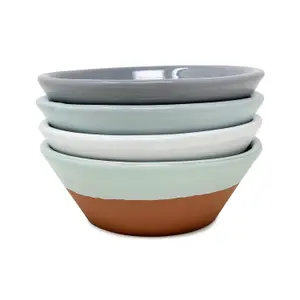 Rustic Pastel Half Dipped Terracotta Kitchen Set of 4 Mixed Side Bowls (Diam) 15cm