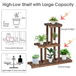 Costway Solid Wood Plant Stand 3-Tier Plant Pot Holder for Indoor and Outdoor