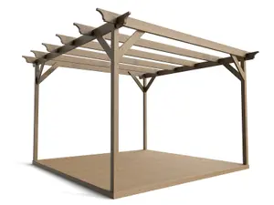 Timber Pergola and Decking Complete DIY Kit, Champion design (2.4m x 2.4m, Rustic brown finish)