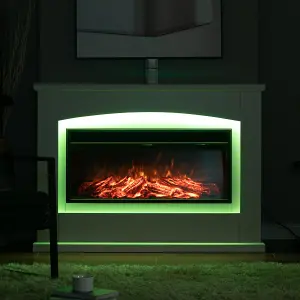 Electric Fire Suite Black Fireplace with White Surround Set 7 LED Mood Light Adjustable Stove Size 34''