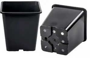 Square Plant Pot Strong Black Plastic Hydroponic Pots 11 Litres x 6 Pots