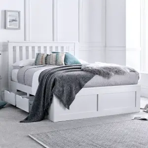 Madison White 4 Drawer Wooden Compact Double Bed Frame Only