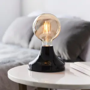 Gloss Black Ceramic Table Lamp Light Fitting - Minimalistic Bulb Holder Design