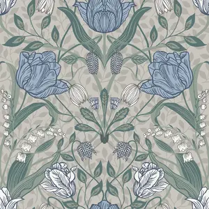 Galerie Apelviken Cream Blue Green Grey Tulip Trail Smooth Wallpaper