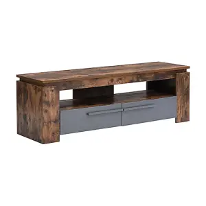 Portland TV Stand With Storage for Living Room and Bedroom, 1400 Wide, Two Drawers Storage, Media Storage, Rustic Oak Finish